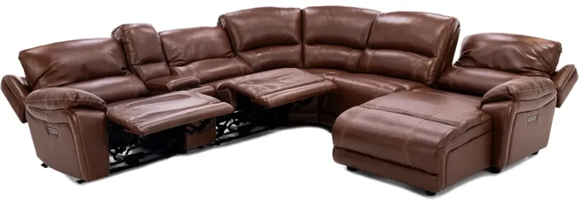 Laredo IV 6-Pc. Leather Power Headrest Reclining Modular in Caramel