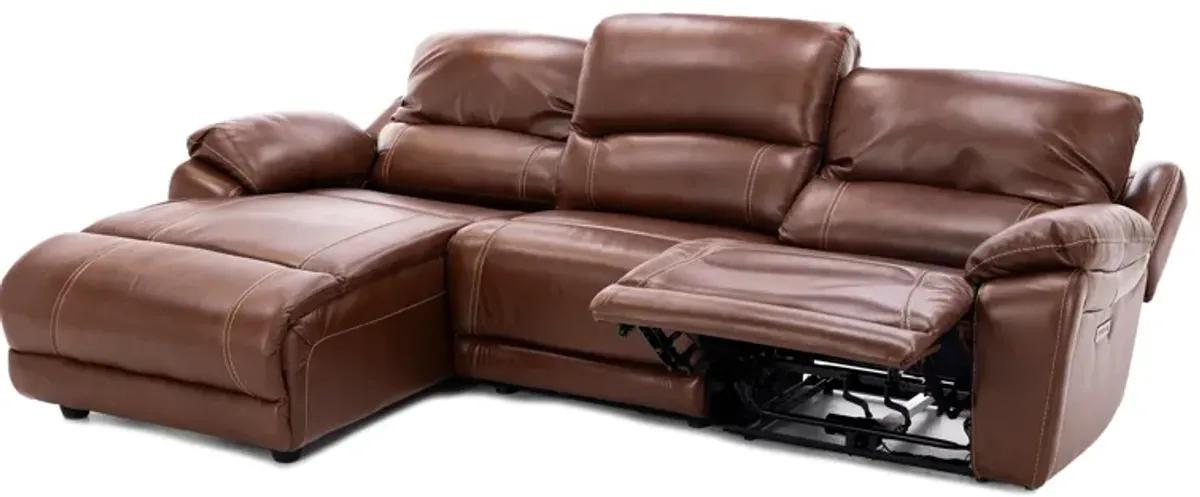 Laredo IV 3-Pc. Leather Power Headrest Reclining Chaise Sofa in Caramel