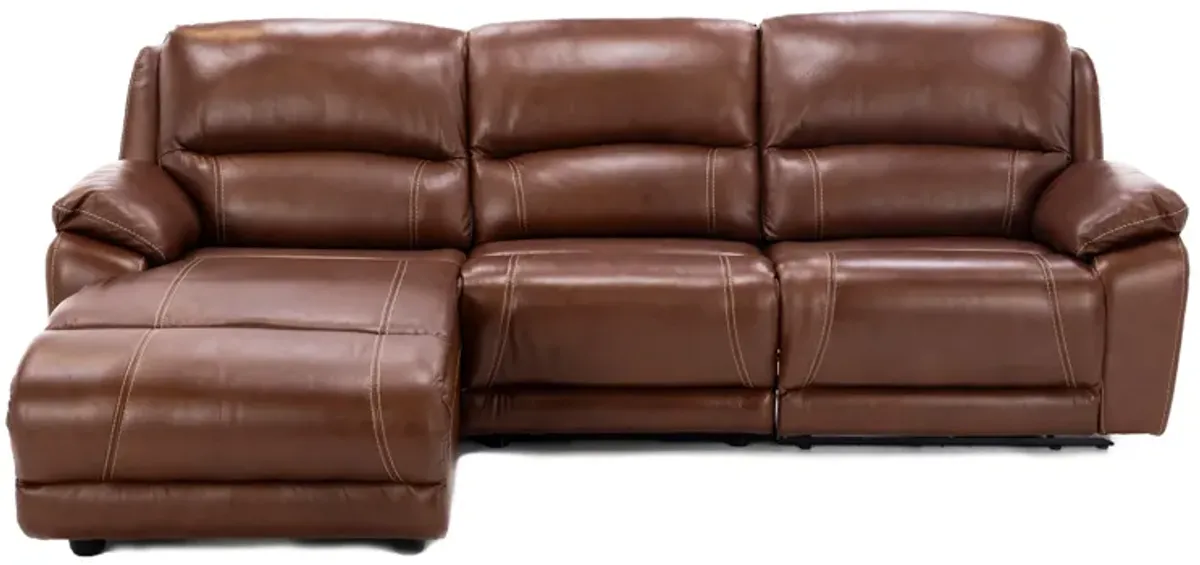 Laredo IV 3-Pc. Leather Power Headrest Reclining Chaise Sofa in Caramel