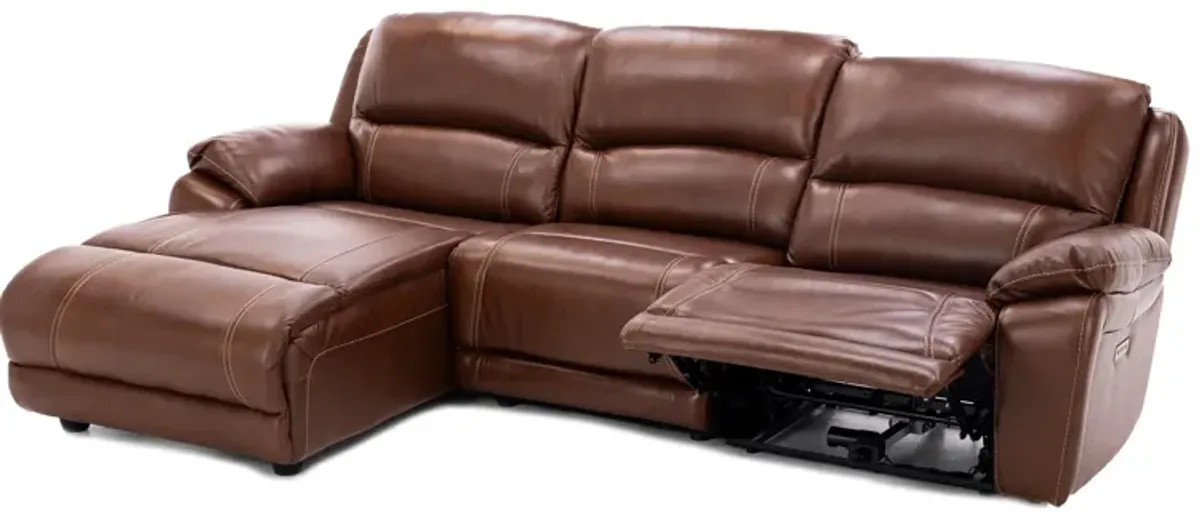 Laredo IV 3-Pc. Leather Power Headrest Reclining Chaise Sofa in Caramel