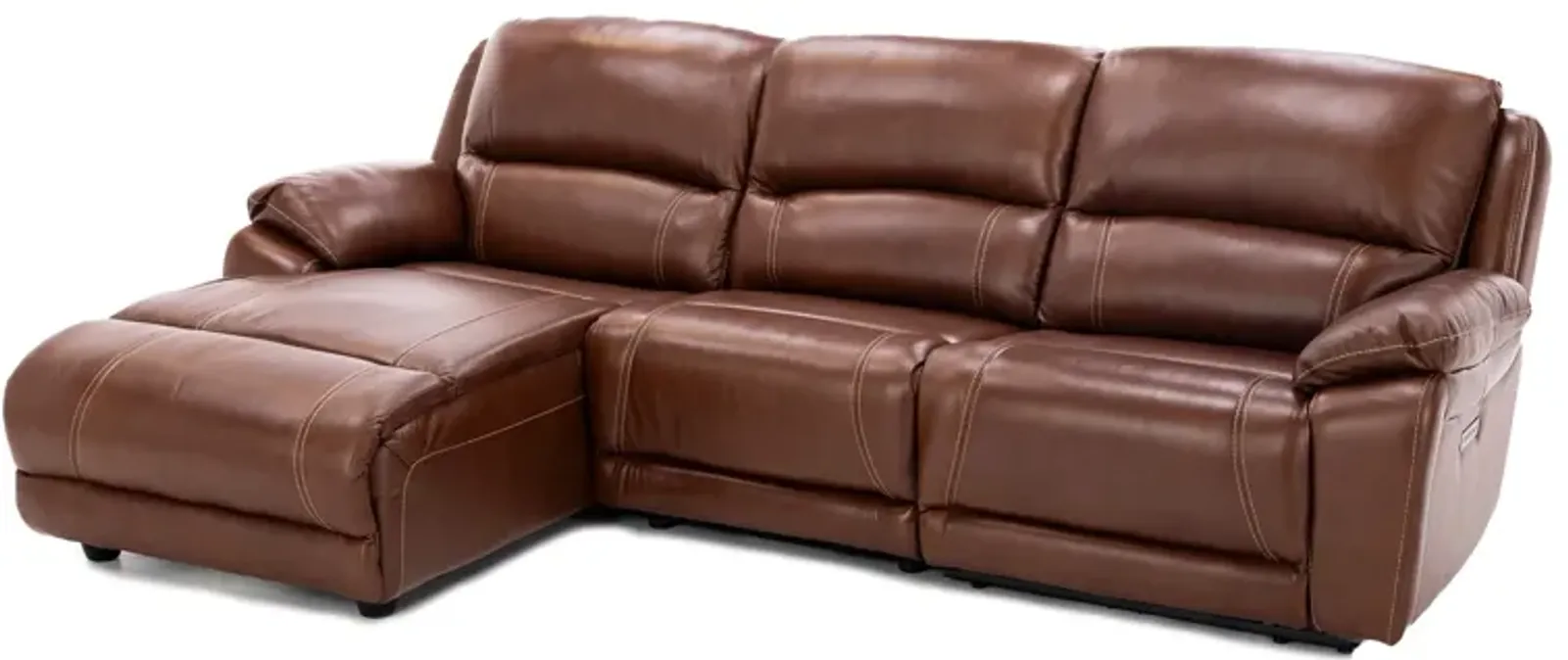 Laredo IV 3-Pc. Leather Power Headrest Reclining Chaise Sofa in Caramel