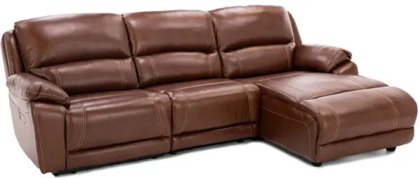 Laredo IV 3-Pc. Leather Power Headrest Reclining Chaise Sofa in Caramel
