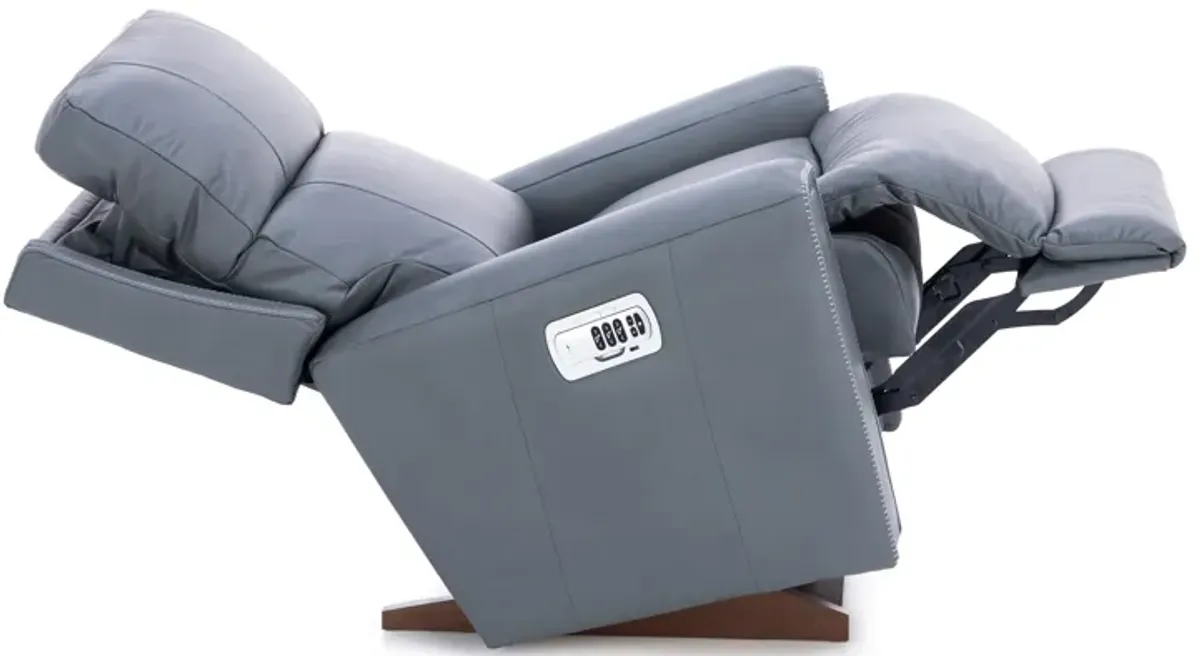 Apollo Leather Power Headrest Rocker Recliner with Wireless Remote in Blue Grey