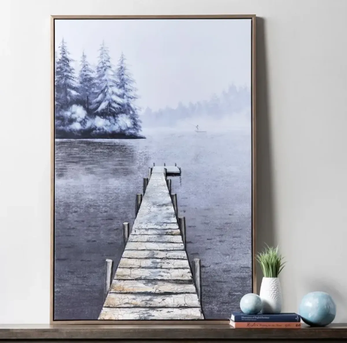 Neutral Pier Framed Canvas Art 39"W x 59"H