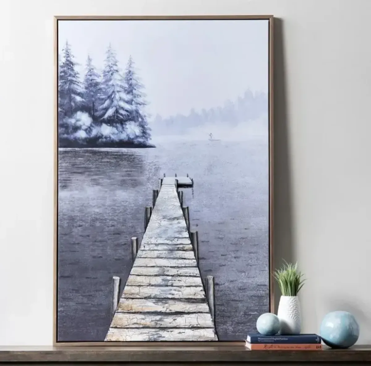 Neutral Pier Framed Canvas Art 39"W x 59"H