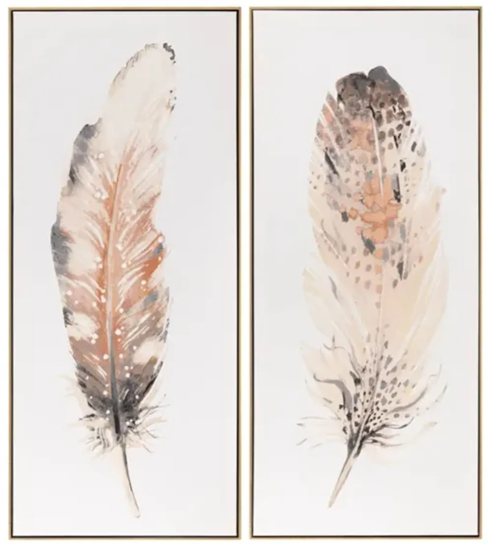 Set of 2 Black and Natural Feathers Framed Canvas Art 24"W x 54"H