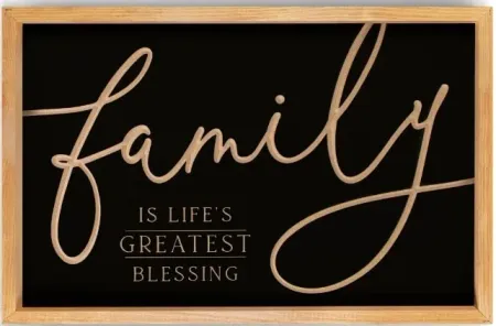 Black and Cream Wood Carved Family Blessing Art 24"W x 16"H
