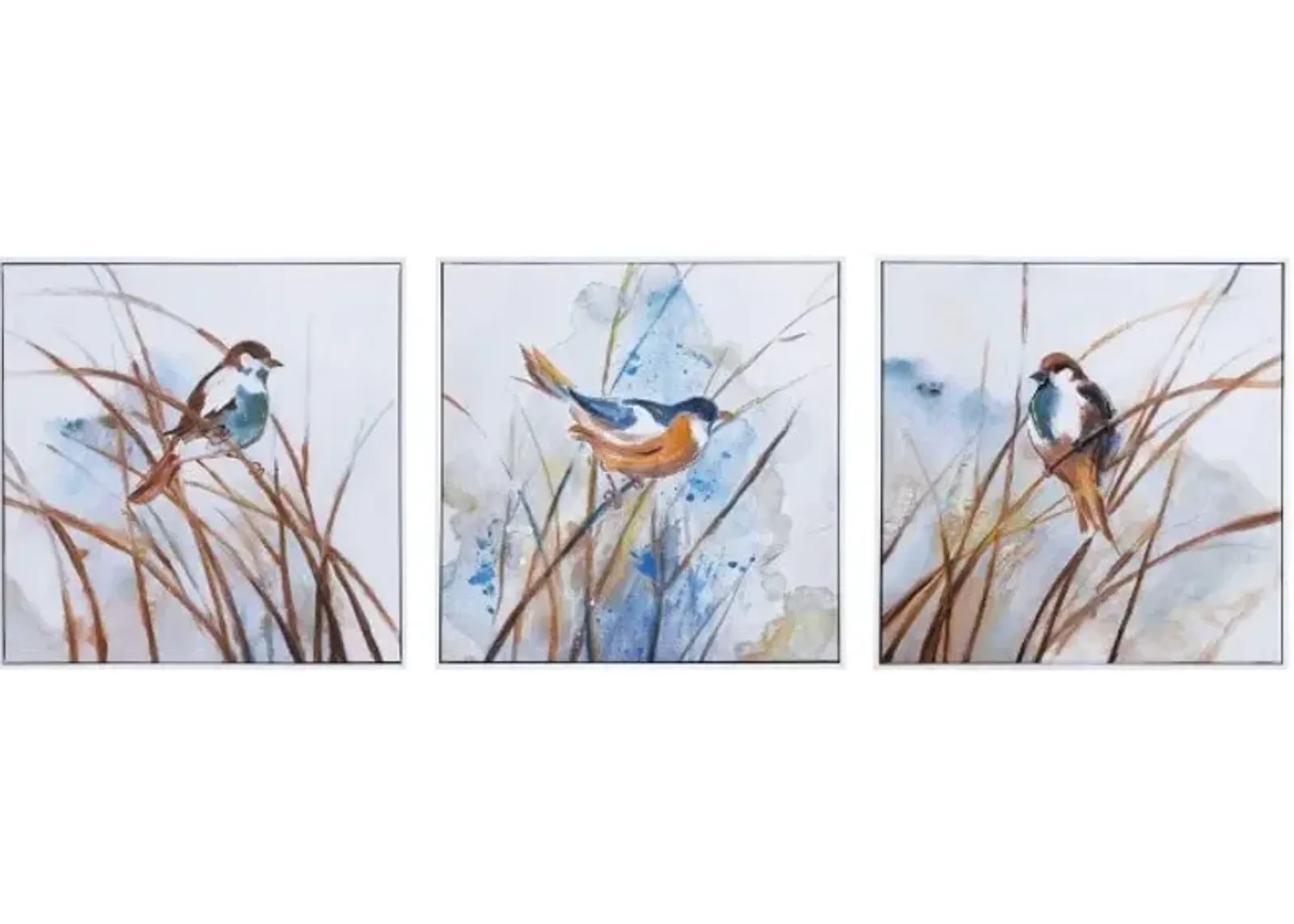 Set of 3 Birds Canvas Paintings 20"W x 20"H