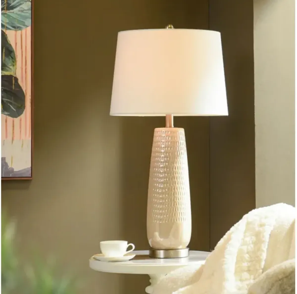 Iridescent Pearl Ceramic Table Lamp 29"H