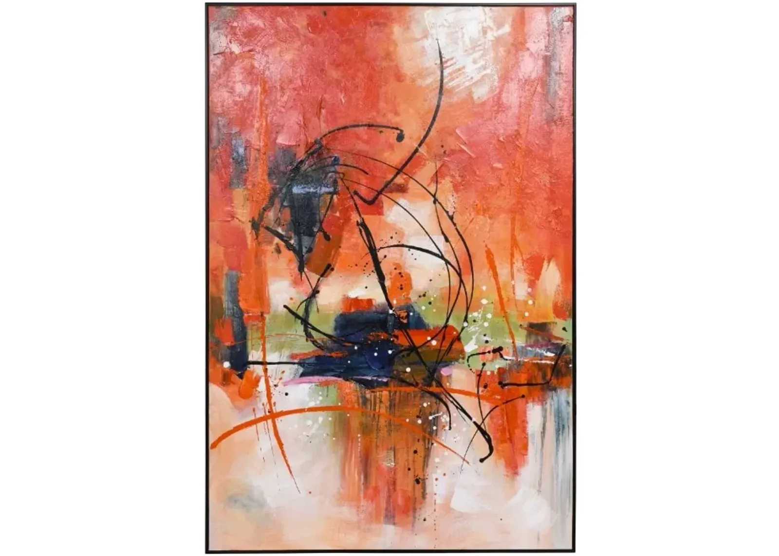 Orange, Black, and Multi Abstract Canvas Paintings 48"W x 72"H