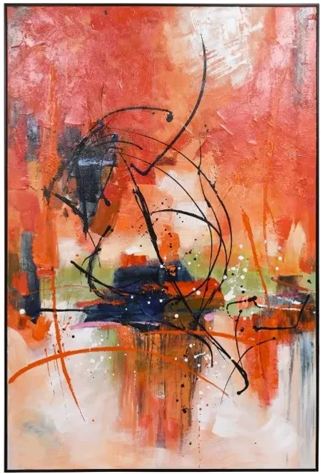 Orange, Black, and Multi Abstract Canvas Paintings 48"W x 72"H