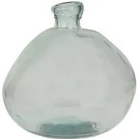 Short Aqua and Clear Recycled Glass Vase 13"W x 13"H