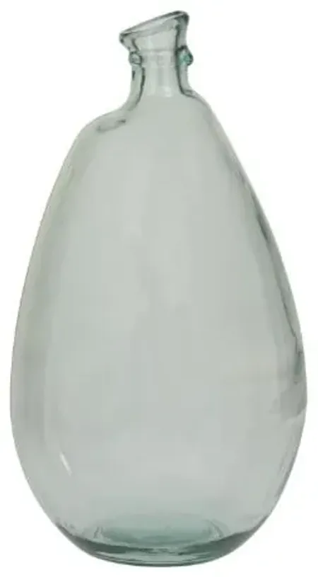 Tall Aqua and Clear Recycled Glass Vase 10"W x 18"H