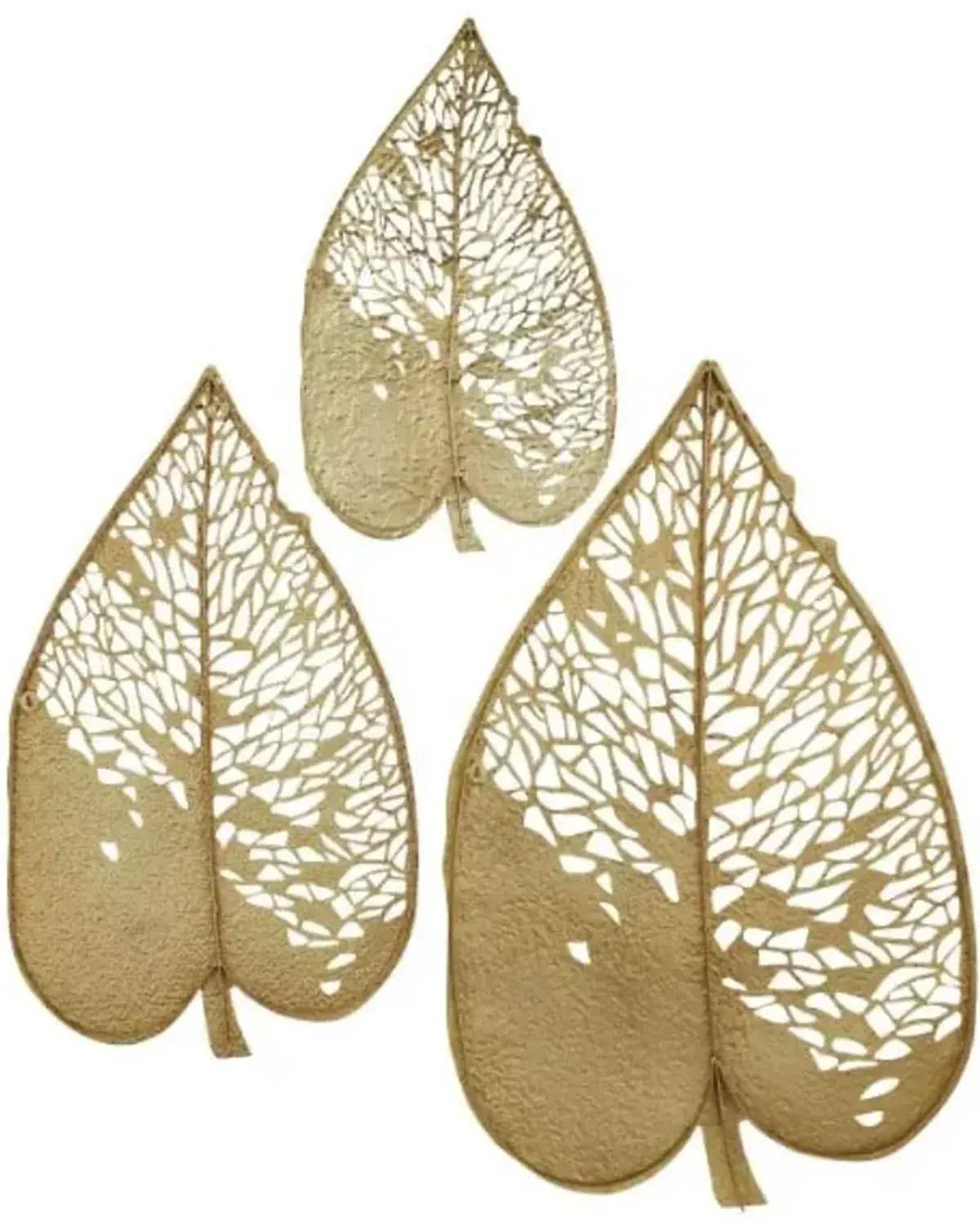 Set of 3 Gold Metal Leaves Wall Décor 28/36/45"H