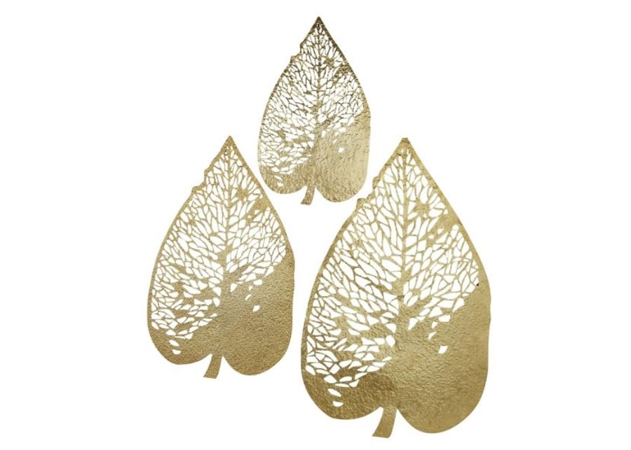 Set of 3 Gold Metal Leaves Wall Décor 28/36/45"H
