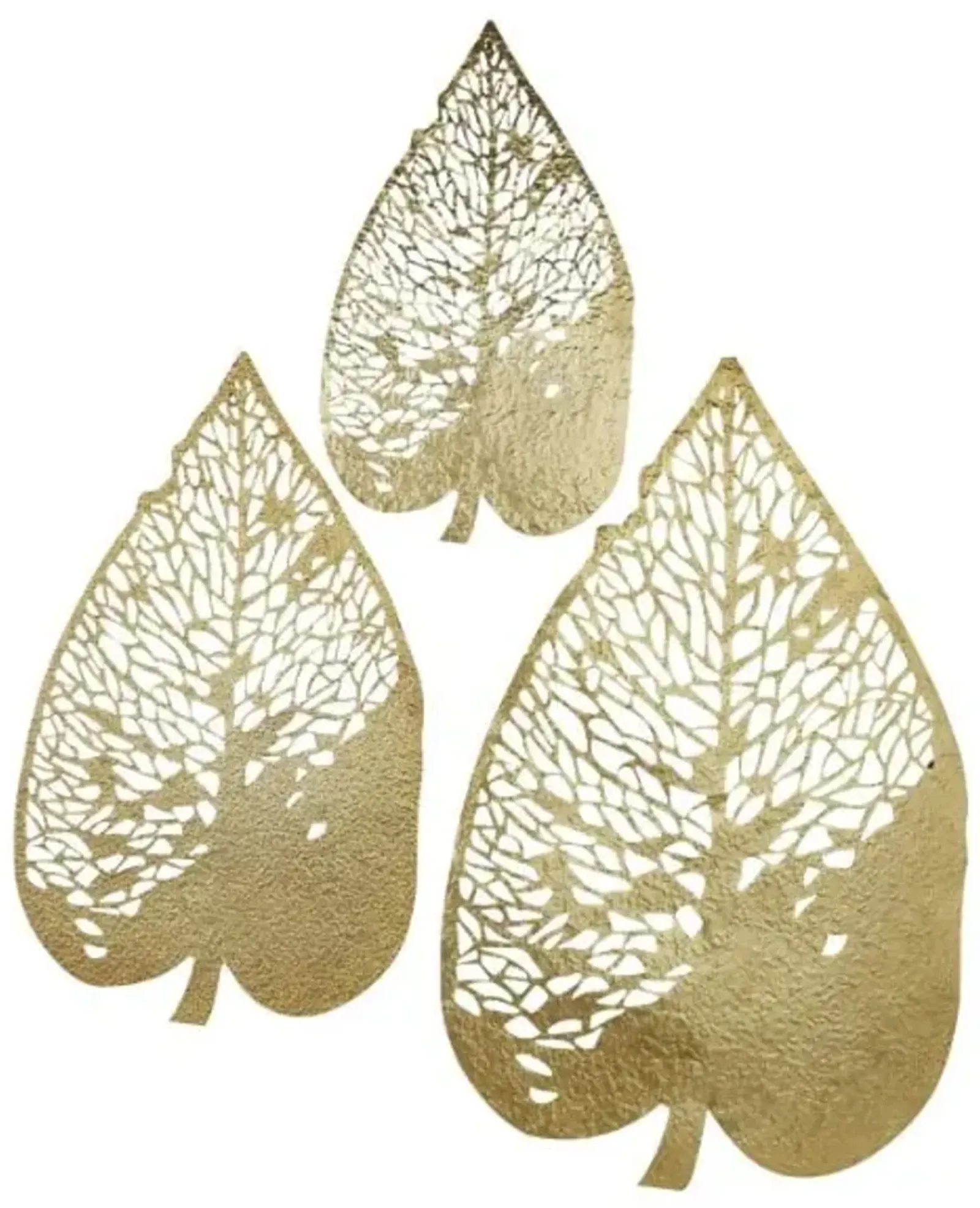 Set of 3 Gold Metal Leaves Wall Décor 28/36/45"H