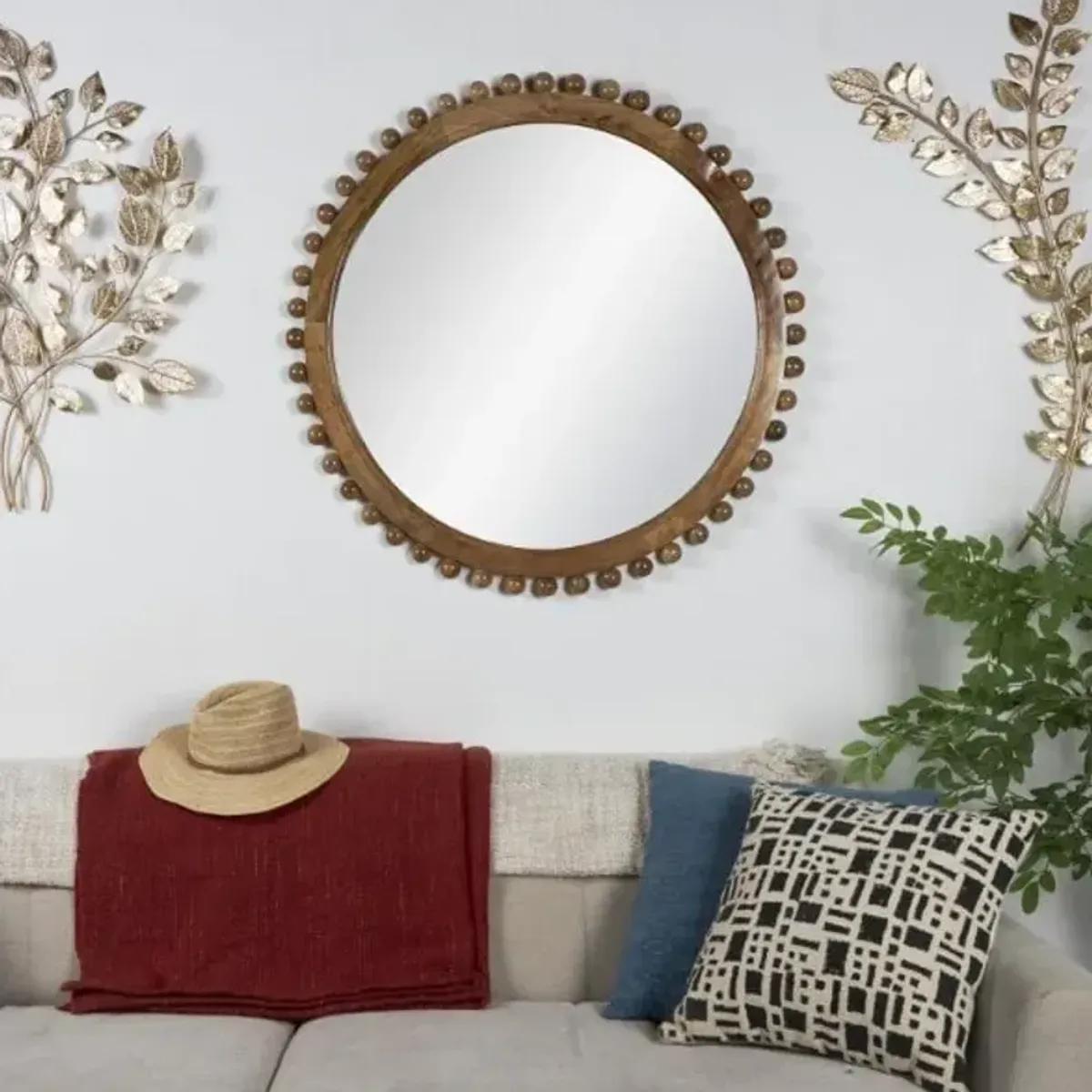 Natural Wood Wall Mirror 35" Round