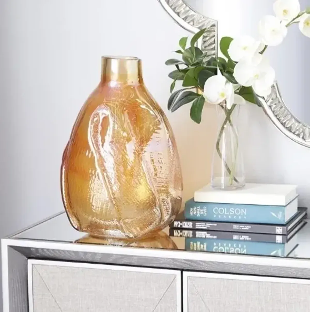 Tall Gold Glass Vase 11"W x 16"H