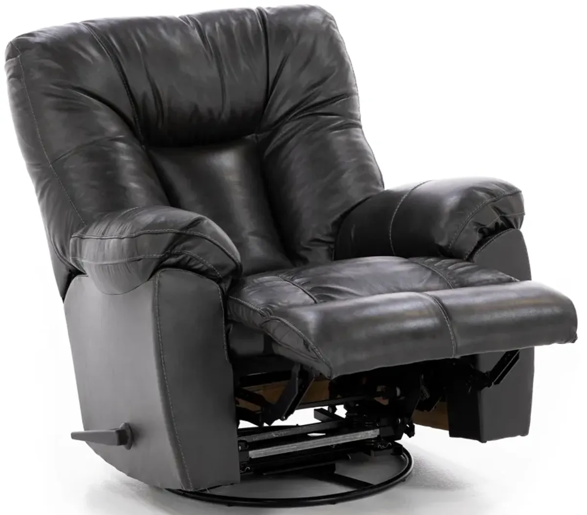 Geoff Leather Swivel Rocker Recliner in Charcoal