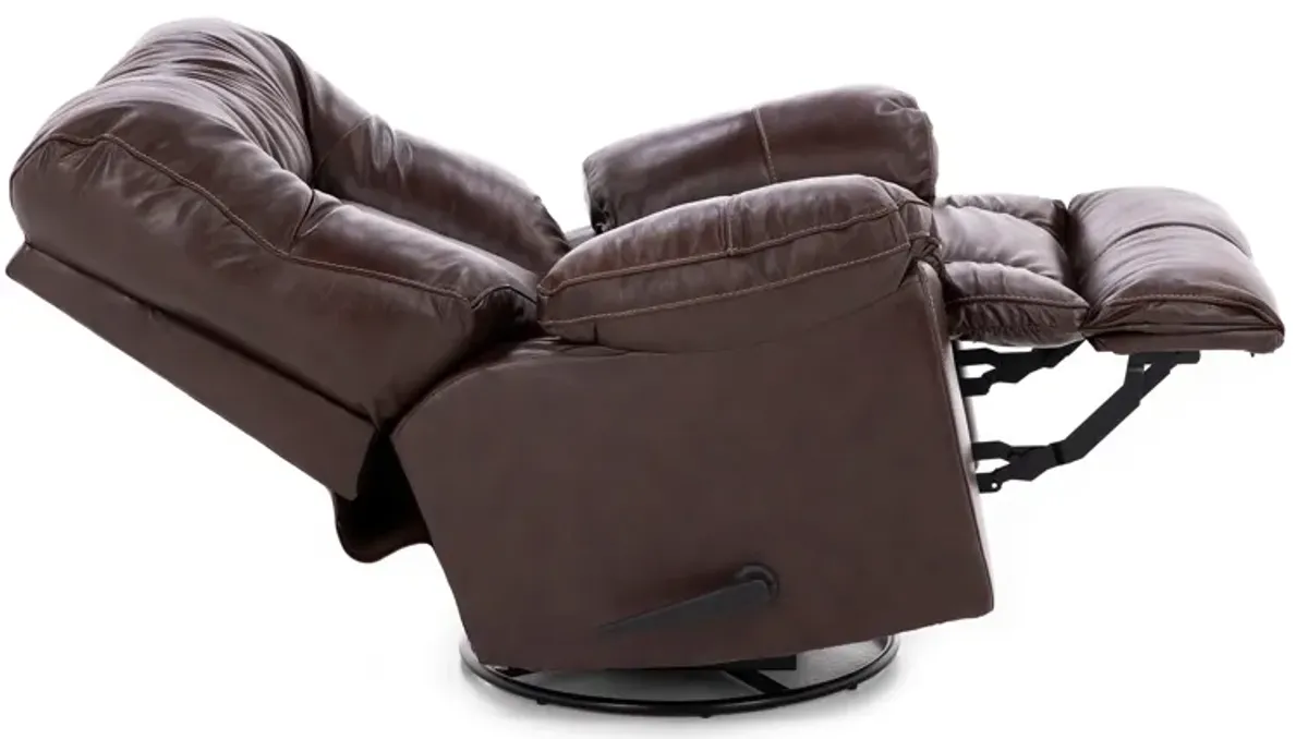 Geoff Leather Swivel Rocker Recliner in Brown