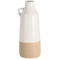 White and Tan Bottle Vase 12"H