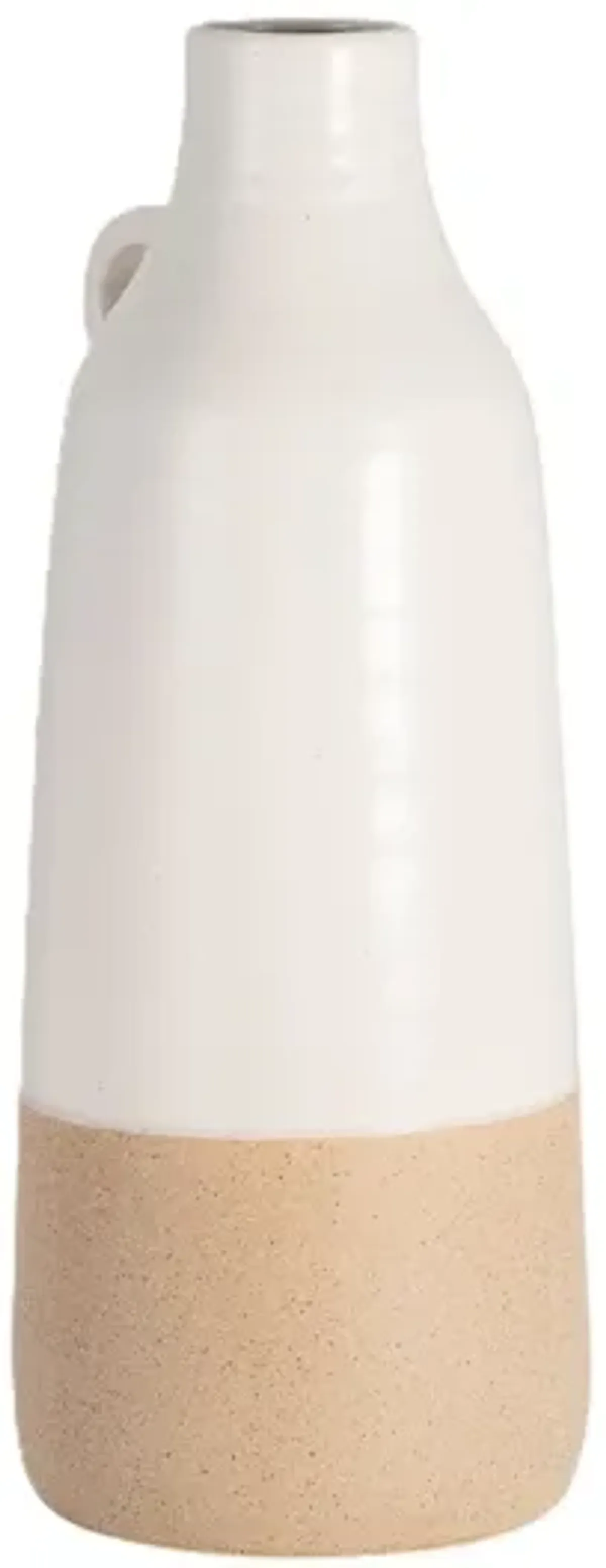 Large White and Tan Bottle Vase 14"H