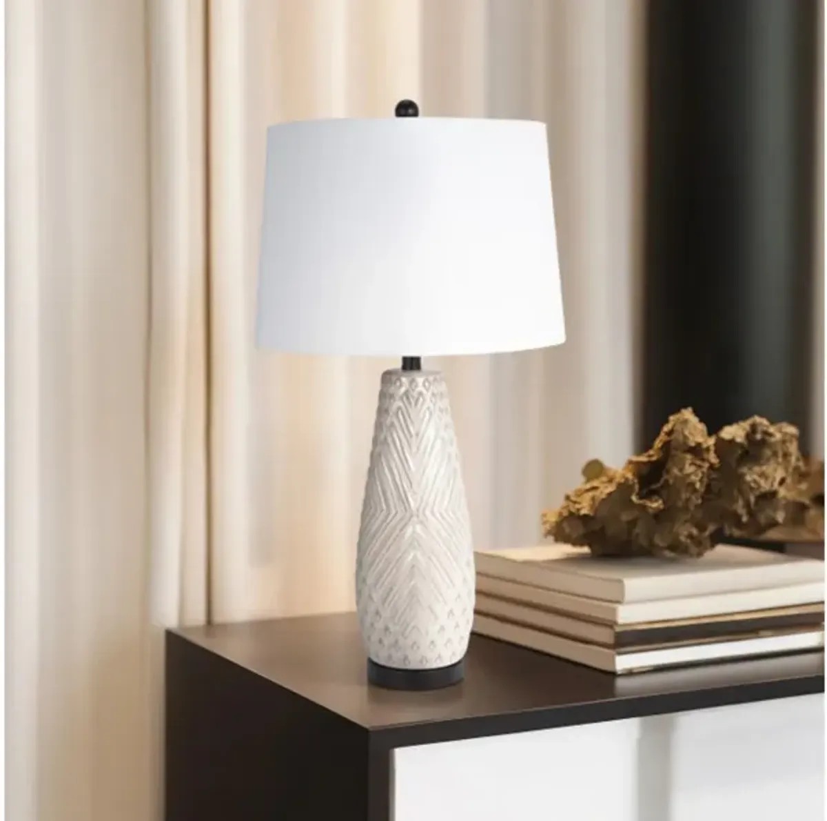 Ivory Ceramic Textured Table Lamp 30"H