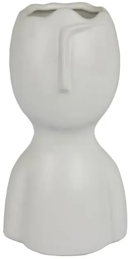 White Ceramic Face Vase 5"W X 9.75"H