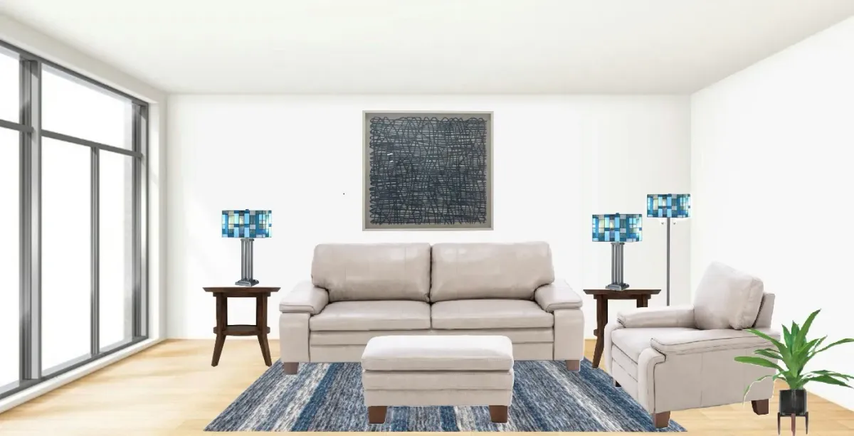 Blue Tiffany-Style Floor Lamp 64"H