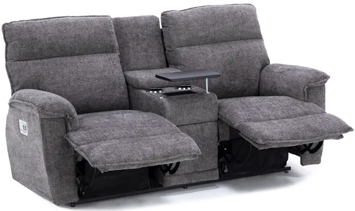 Jay Power Headrest Reclining Console Loveseat With Dual Wireless Remotes