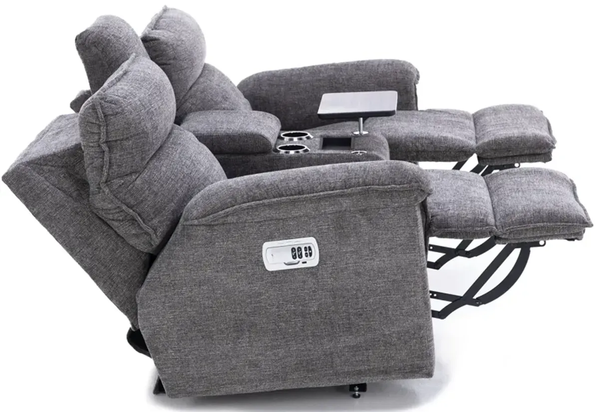 Jay Power Headrest Reclining Console Loveseat With Dual Wireless Remotes