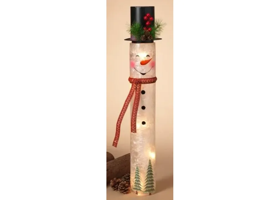 Metal and Glass Lighted Snowman 28.5"H