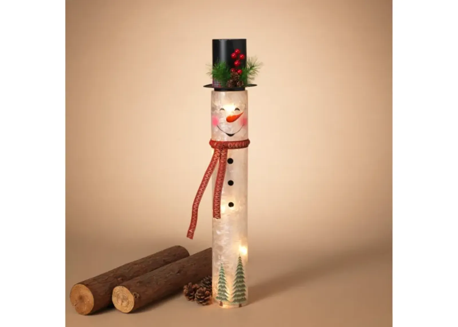 Metal and Glass Lighted Snowman 28.5"H