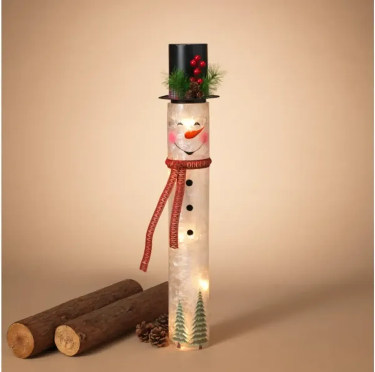 Metal and Glass Lighted Snowman 28.5"H