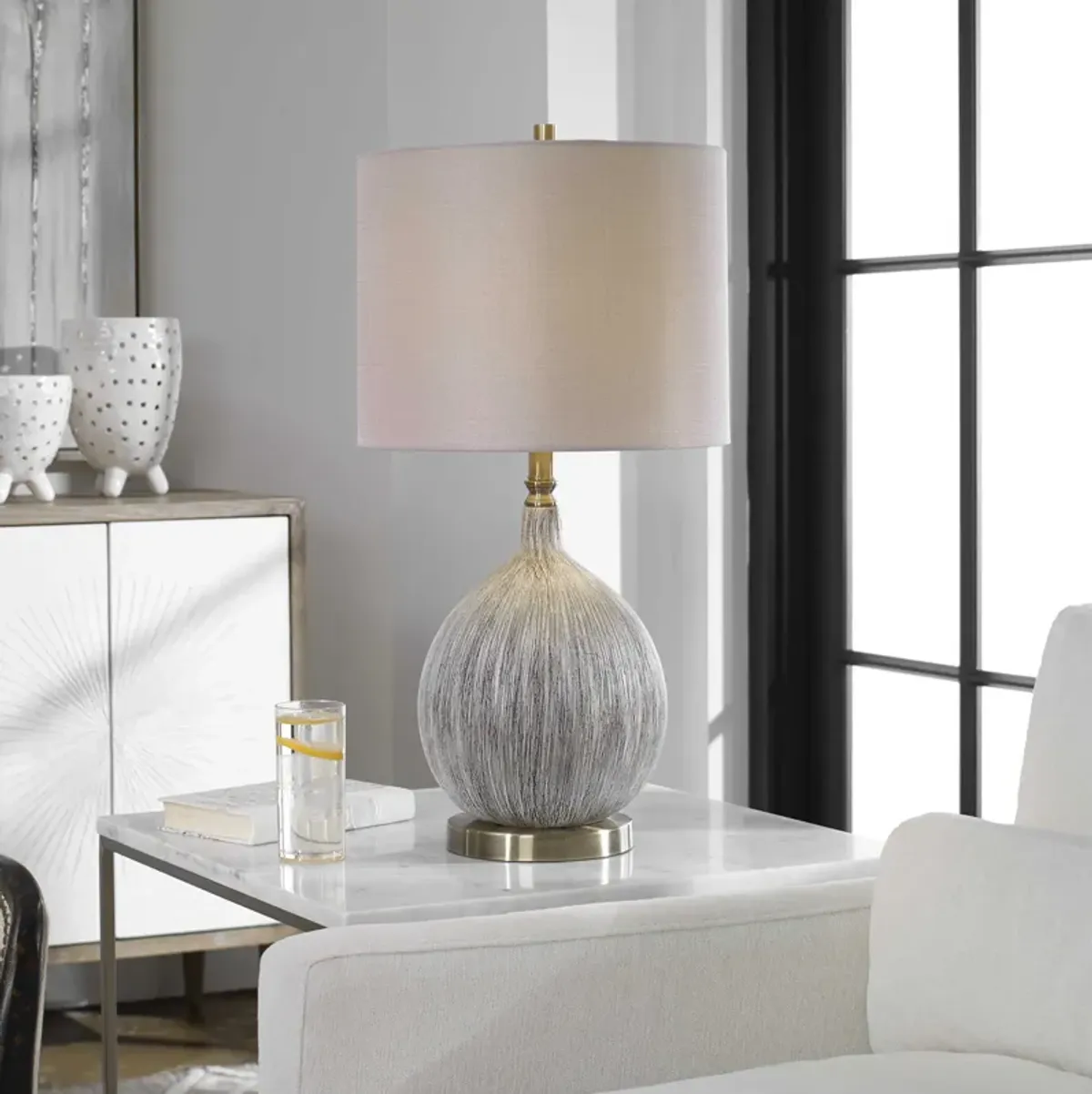 Ivory and Black Textured Ceramic Table Lamp 27"H