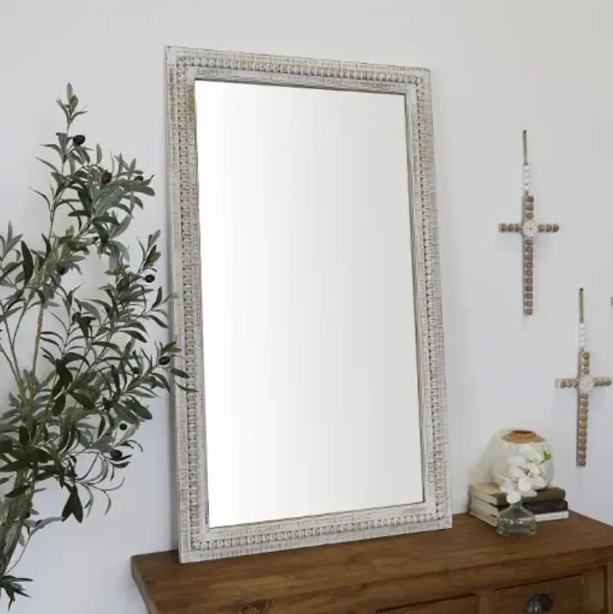 White Wood Framed Wall Mirror 28"W x 48"H