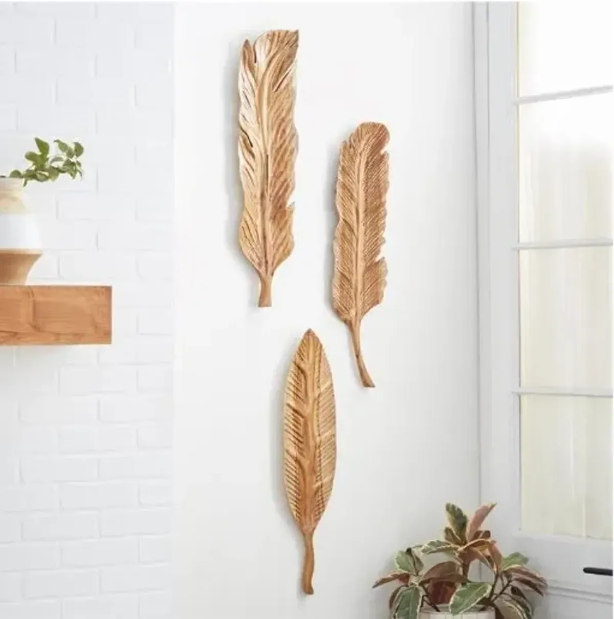 Set of 3 Teak Wood Wall Décor 7"W x 27"H