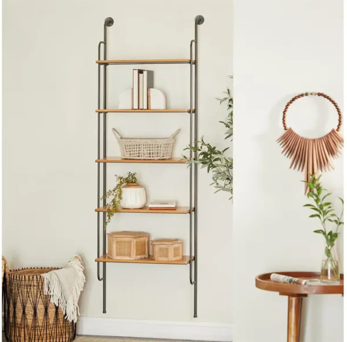 Metal and Wood Wall Shelf 23"W x 71"H