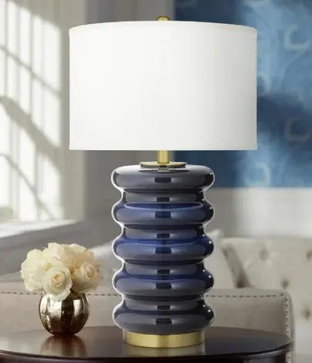 Navy Glass Table Lamp 27.25"H