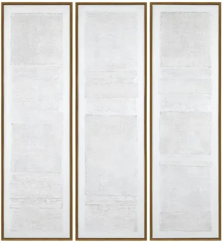 Set of 3 White Handpainted Canvas Art 21.5"W x 71.5"H