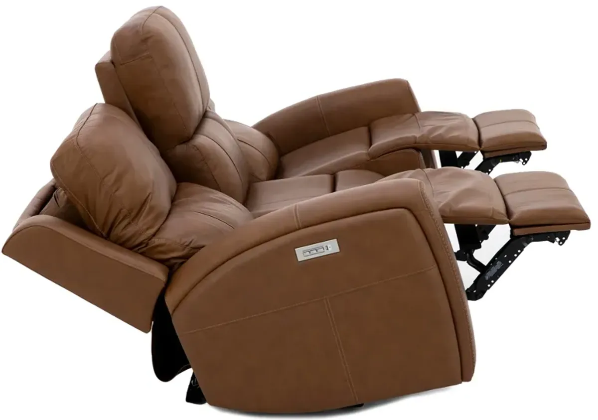 Landon Leather Zero Gravity Fully Loaded Reclining Sofa in Caramel