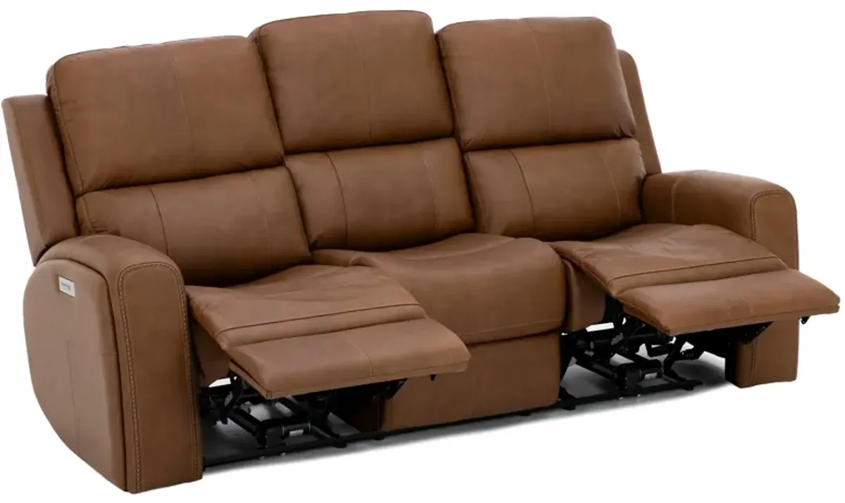 Landon Leather Zero Gravity Fully Loaded Reclining Sofa in Caramel