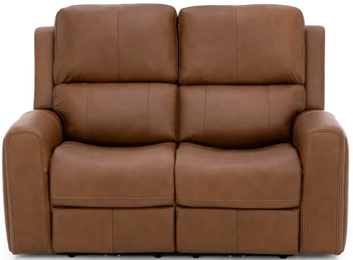 Landon Leather Zero Gravity Fully Loaded Reclining Loveseat in Caramel