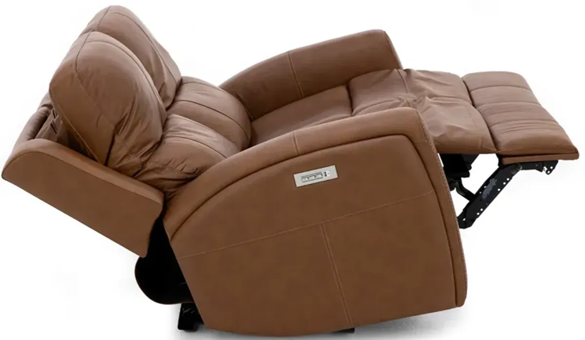 Landon Leather Zero Gravity Fully Loaded Reclining Loveseat in Caramel