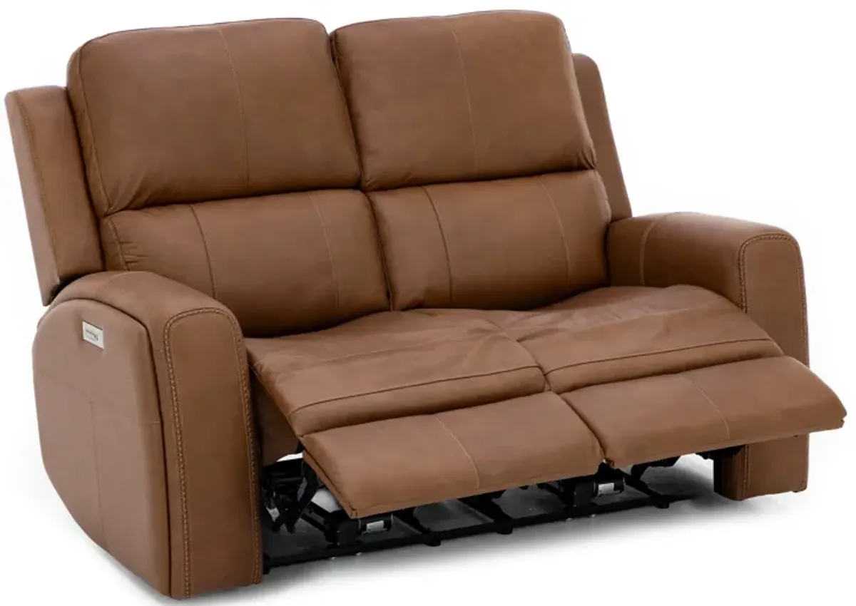 Landon Leather Zero Gravity Fully Loaded Reclining Loveseat in Caramel