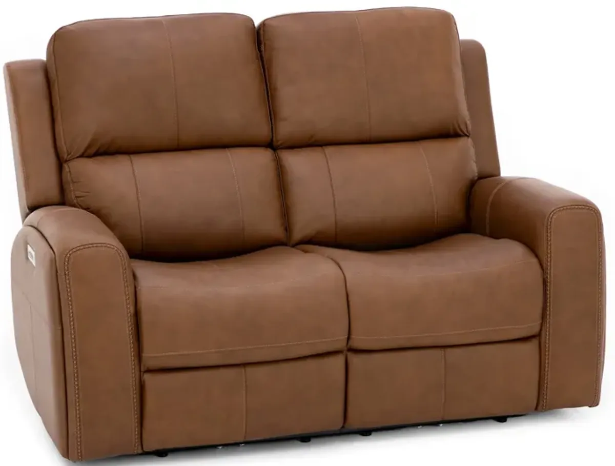 Landon Leather Zero Gravity Fully Loaded Reclining Loveseat in Caramel