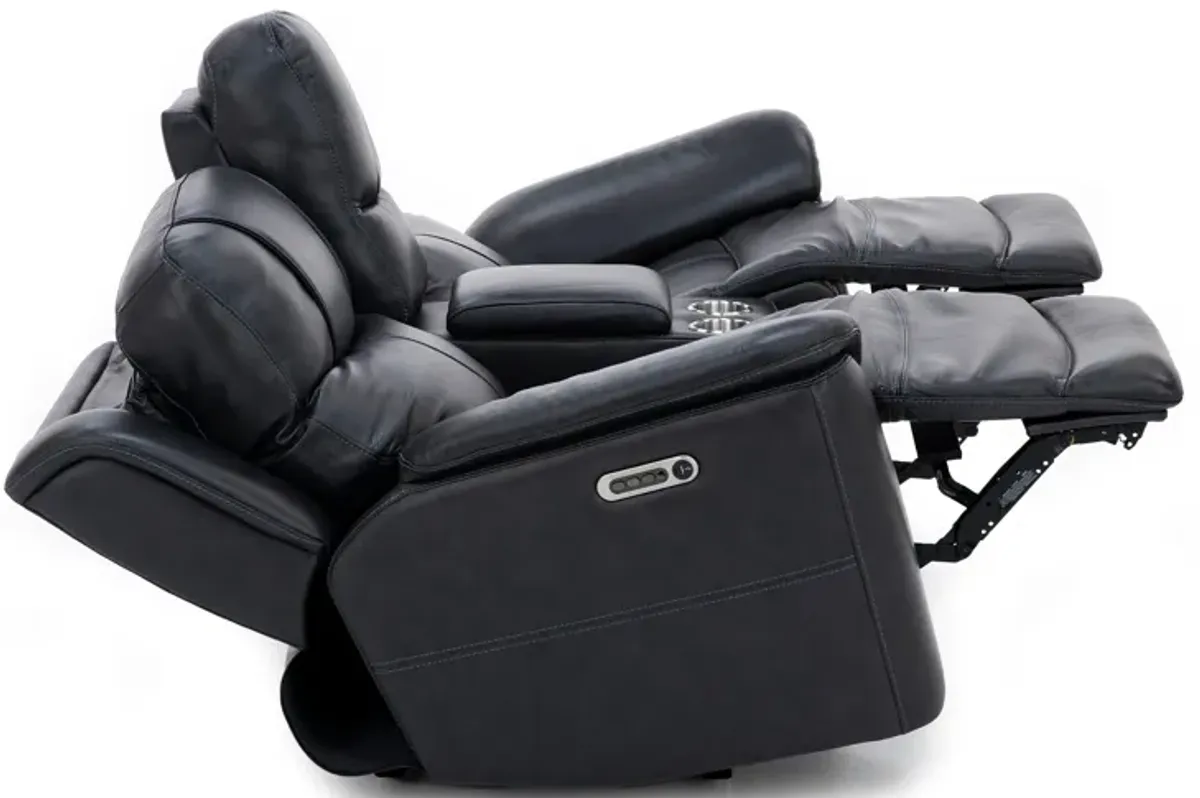 Wrenn Leather Fully Loaded Zero Gravity Reclining Console Loveseat in Raven