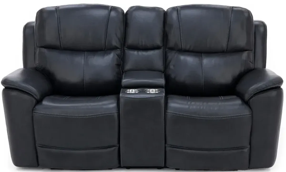 Flexsteel Wrenn Leather Fully Loaded Zero Gravity Reclining Console Loveseat in Raven