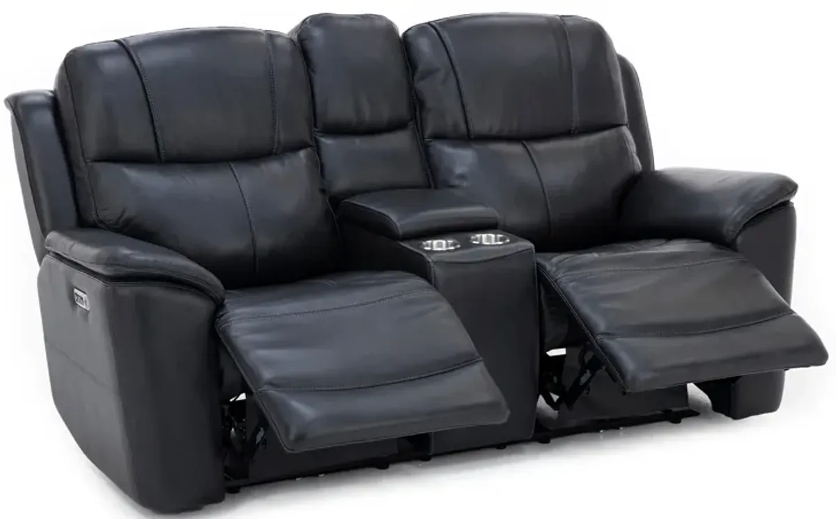 Flexsteel Wrenn Leather Fully Loaded Zero Gravity Reclining Console Loveseat in Raven