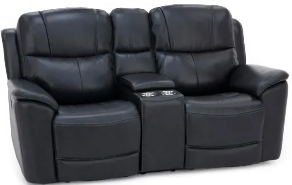 Flexsteel Wrenn Leather Fully Loaded Zero Gravity Reclining Console Loveseat in Raven
